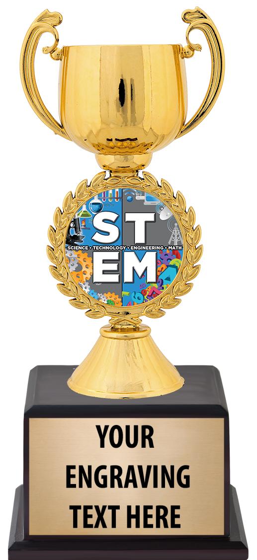 7.5" TROPHY ON BROWN WOOD BASE