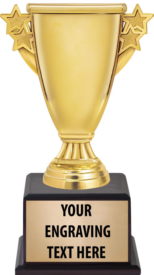 7.5" TROPHY ON BROWN WOOD BASE