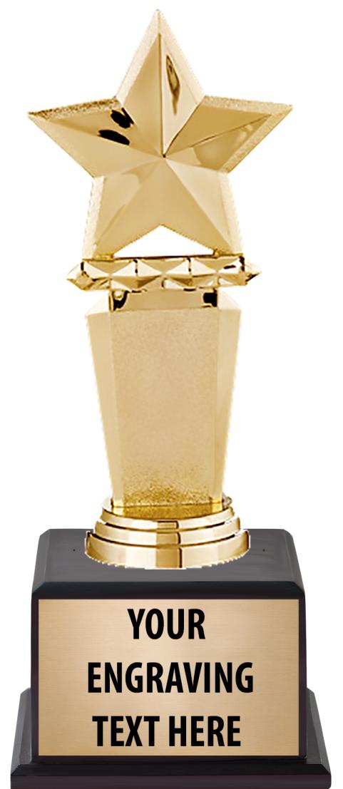 7.5" TROPHY ON BROWN WOOD BASE