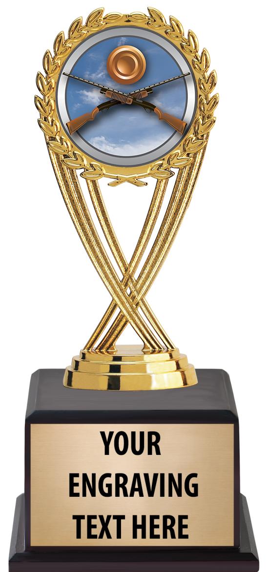 7.5" TROPHY ON BROWN WOOD BASE