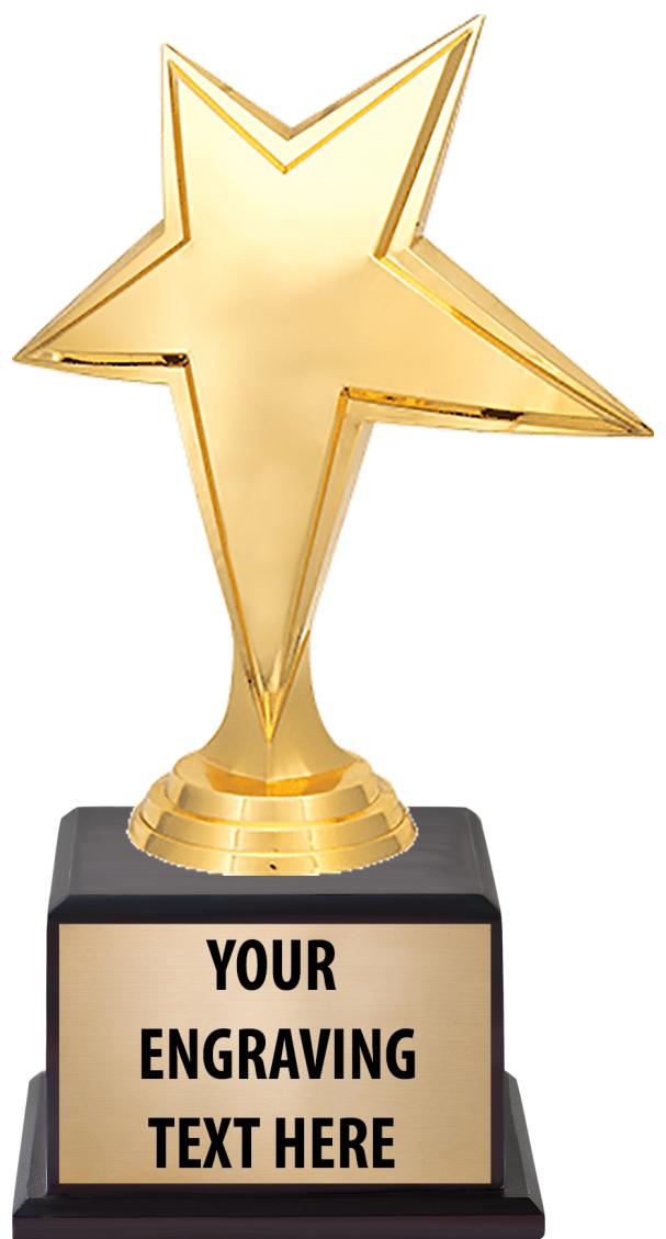 7.5" TROPHY ON BROWN WOOD BASE