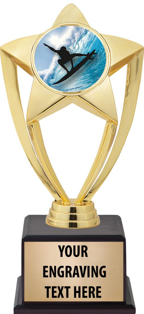 7.5" TROPHY ON BROWN WOOD BASE