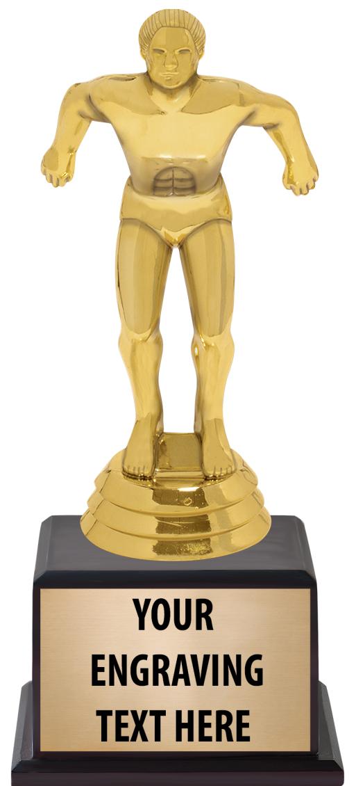 7.5" TROPHY ON BROWN WOOD BASE