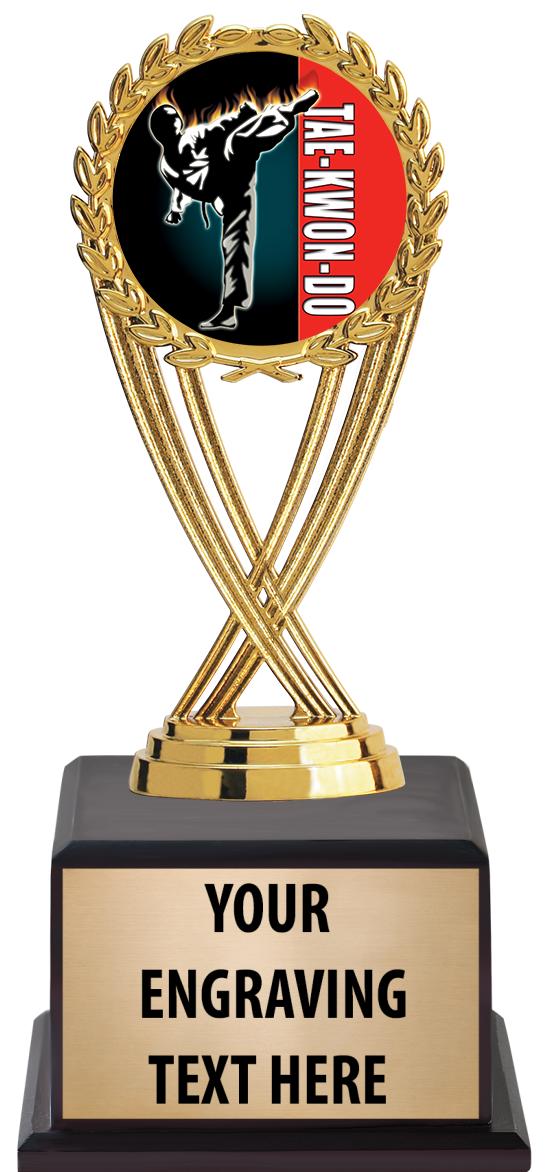 7.5" TROPHY ON BROWN WOOD BASE