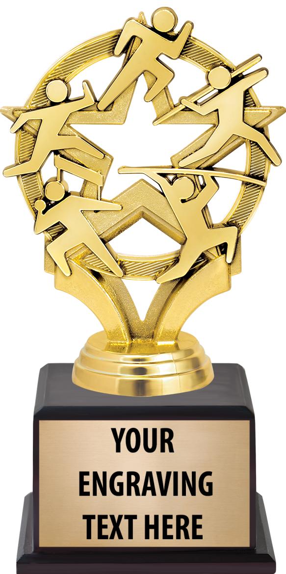 7.5" TROPHY ON BROWN WOOD BASE