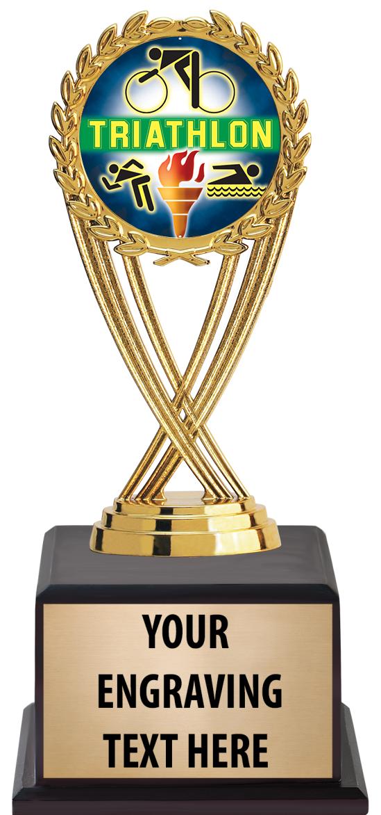 7.5" TROPHY ON BROWN WOOD BASE