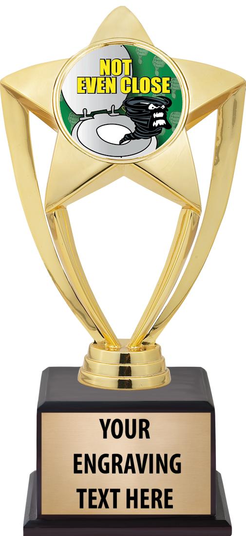 7.5" TROPHY ON BROWN WOOD BASE