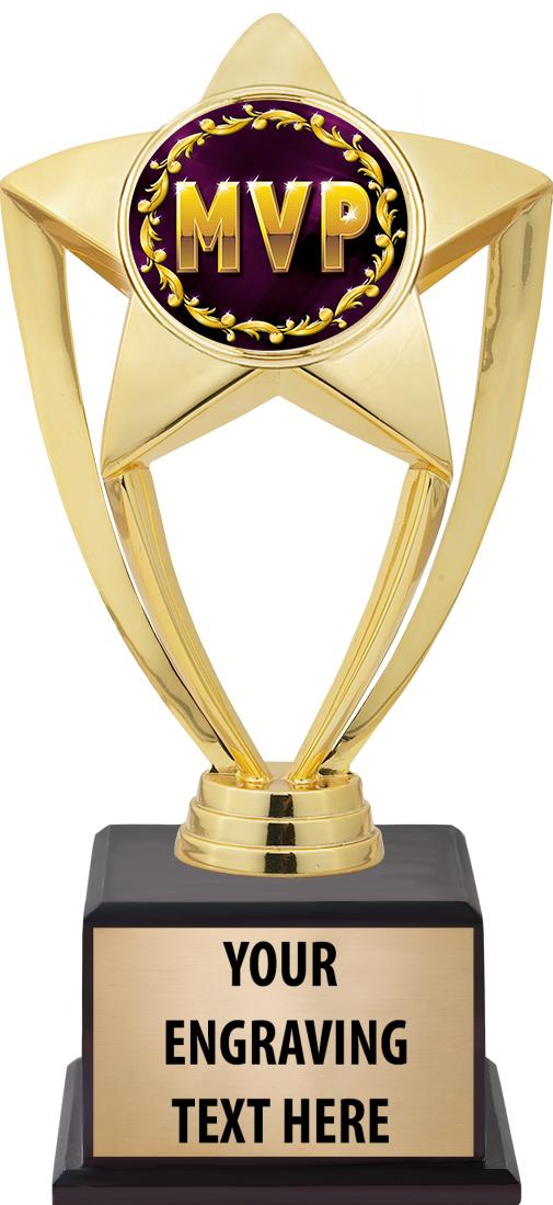 7.5" TROPHY ON BROWN WOOD BASE