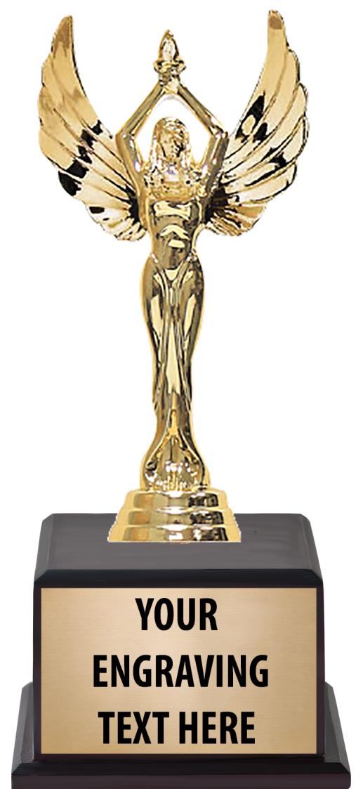 7.5" TROPHY ON BROWN WOOD BASE