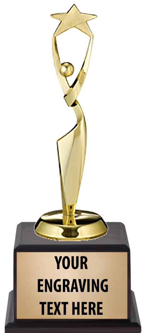 7.5" TROPHY ON BROWN WOOD BASE