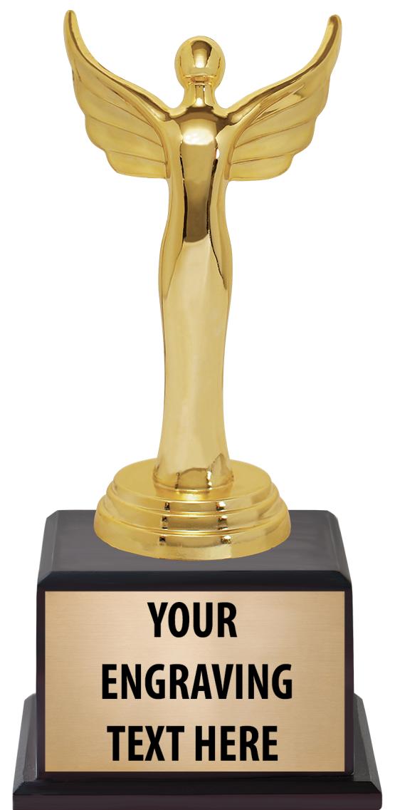 7.5" TROPHY ON BROWN WOOD BASE