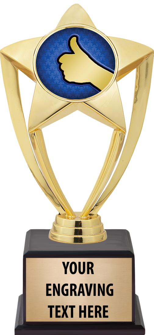 7.5" TROPHY ON BROWN WOOD BASE