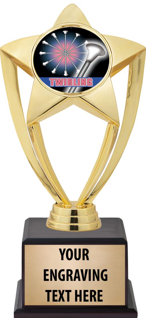 7.5" TROPHY ON BROWN WOOD BASE