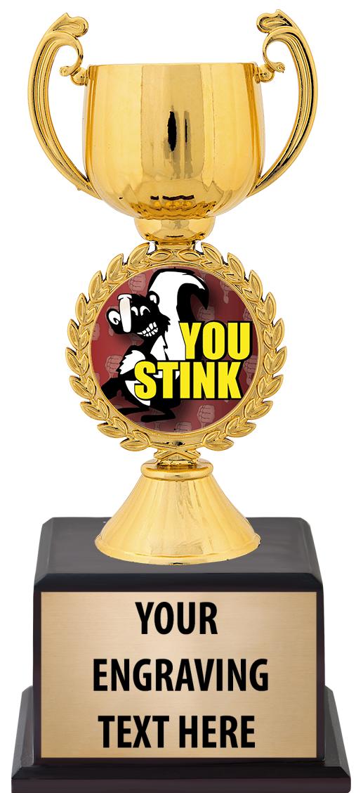 7.5" TROPHY ON BROWN WOOD BASE