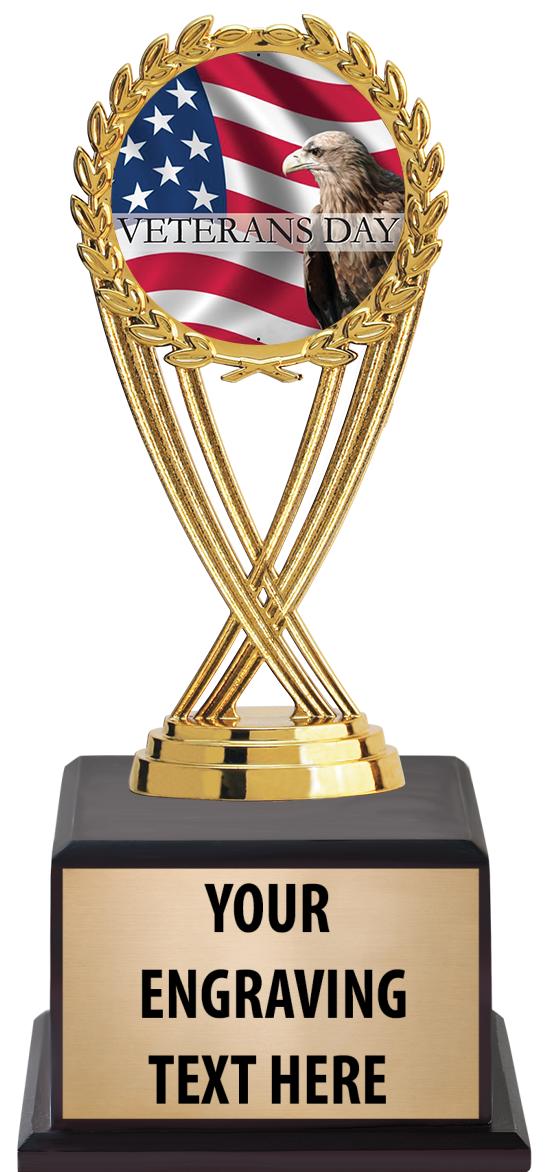 7.5" TROPHY ON BROWN WOOD BASE