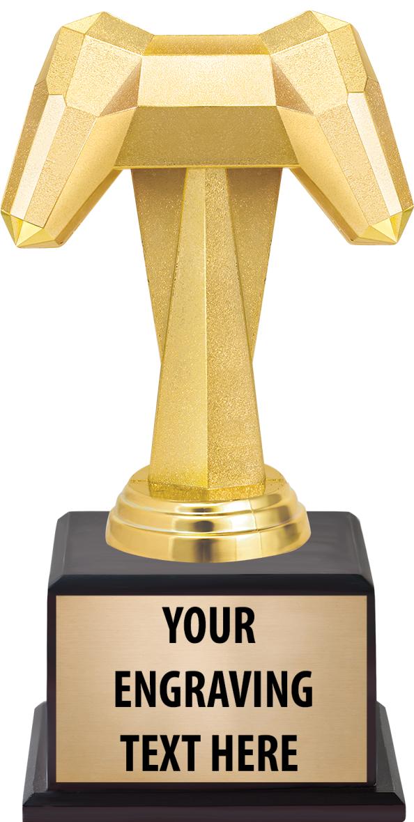 7.5" TROPHY ON BROWN WOOD BASE