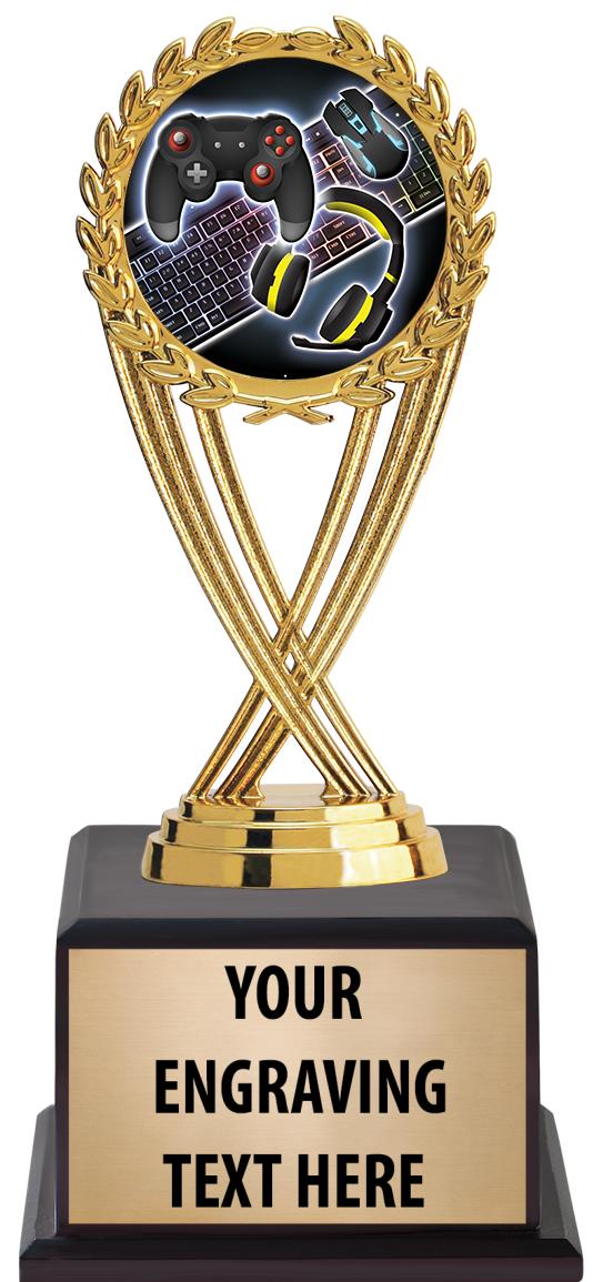 7.5" TROPHY ON BROWN WOOD BASE