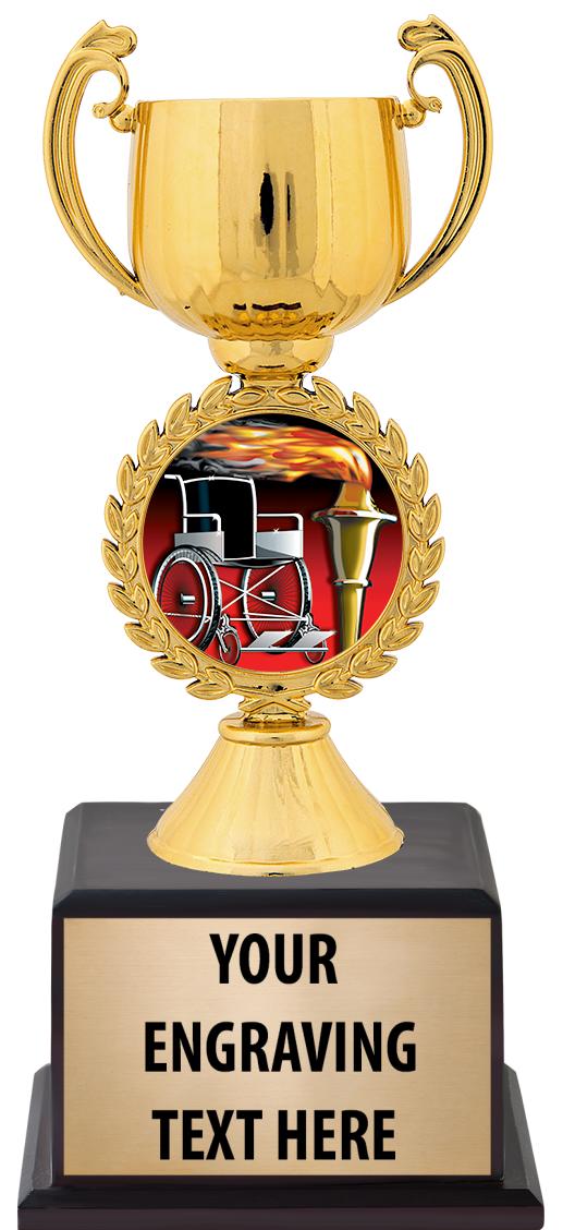 7.5" TROPHY ON BROWN WOOD BASE