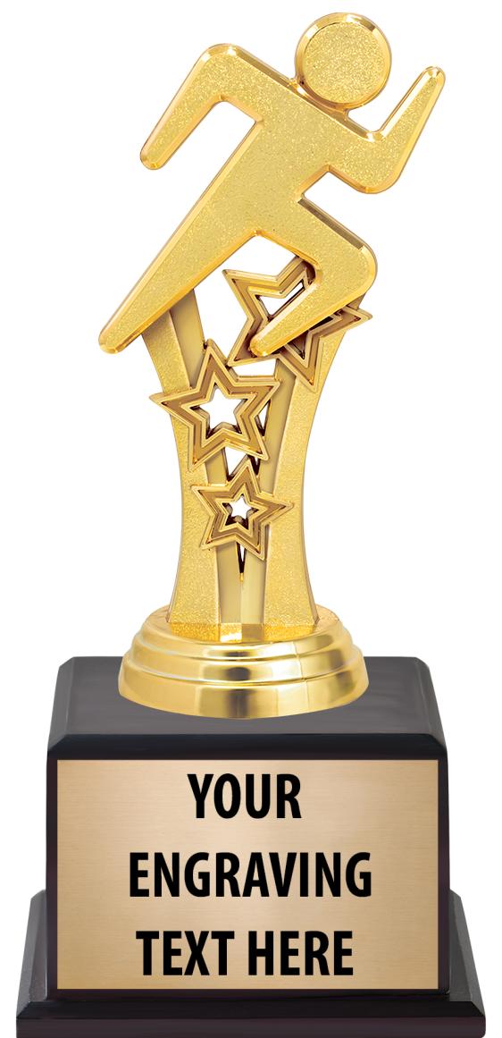 7.5" TROPHY ON BROWN WOOD BASE