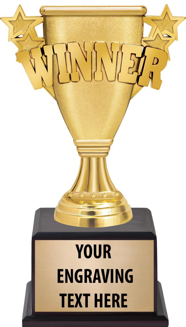 7.5" TROPHY ON BROWN WOOD BASE