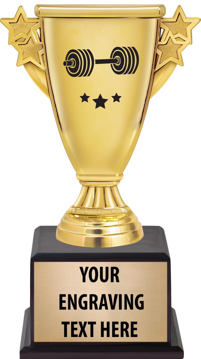 7.5" TROPHY ON BROWN WOOD BASE