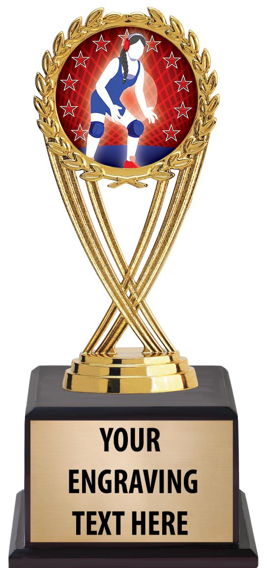 7.5" TROPHY ON BROWN WOOD BASE