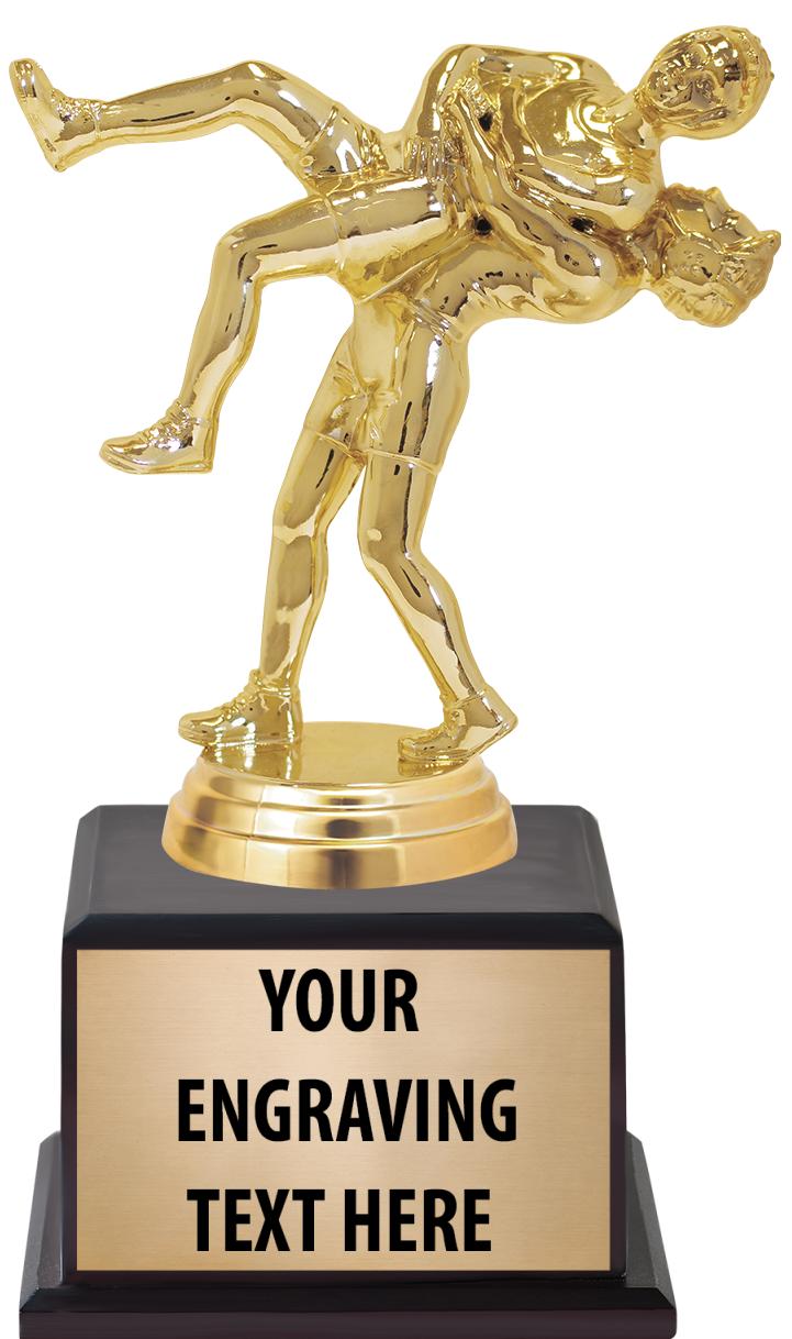 7.5" TROPHY ON BROWN WOOD BASE