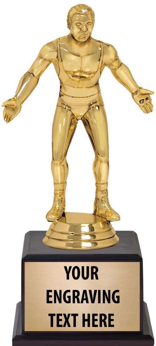 7.5" TROPHY ON BROWN WOOD BASE