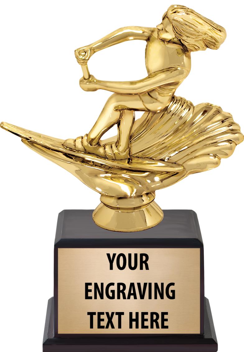 7.5" TROPHY ON BROWN WOOD BASE