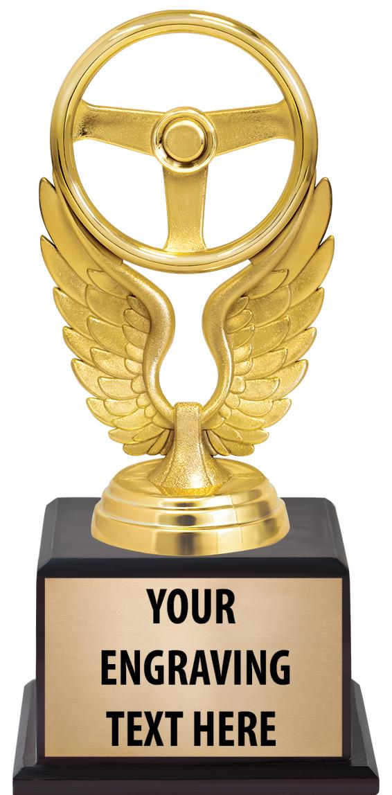 7.5" TROPHY ON BROWN WOOD BASE