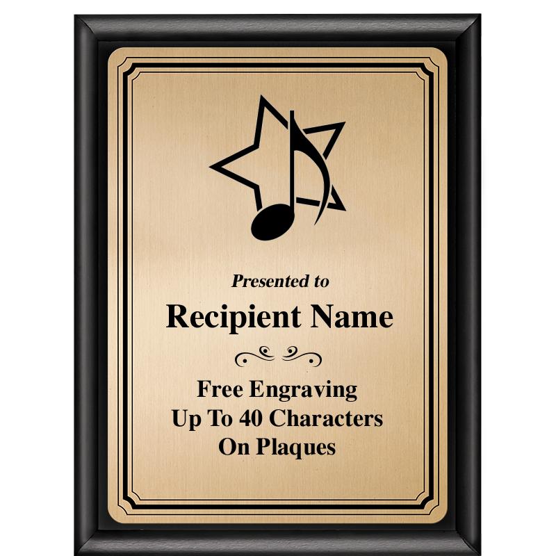 6X8 GOLD TRIO PLT BLK SHNY PLQ