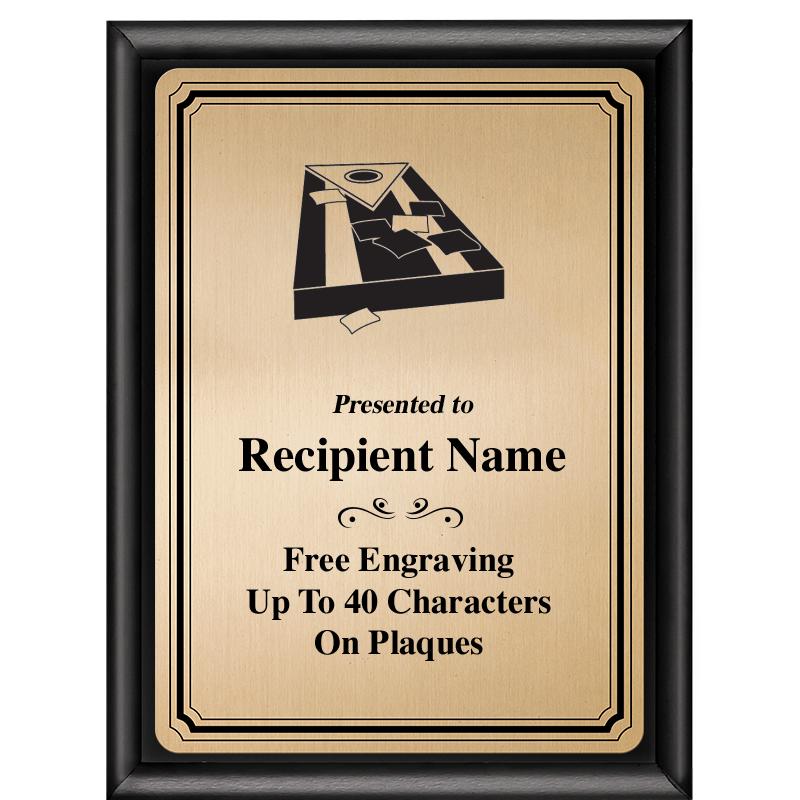 6X8 GOLD TRIO PLT BLK SHNY PLQ