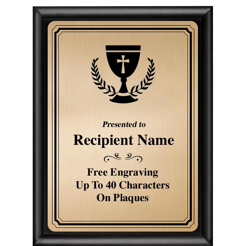 6X8 GOLD TRIO PLT BLK SHNY PLQ