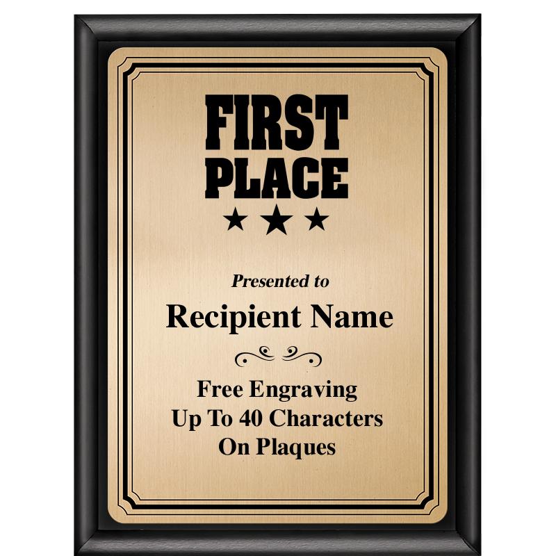 6X8 GOLD TRIO PLT BLK SHNY PLQ