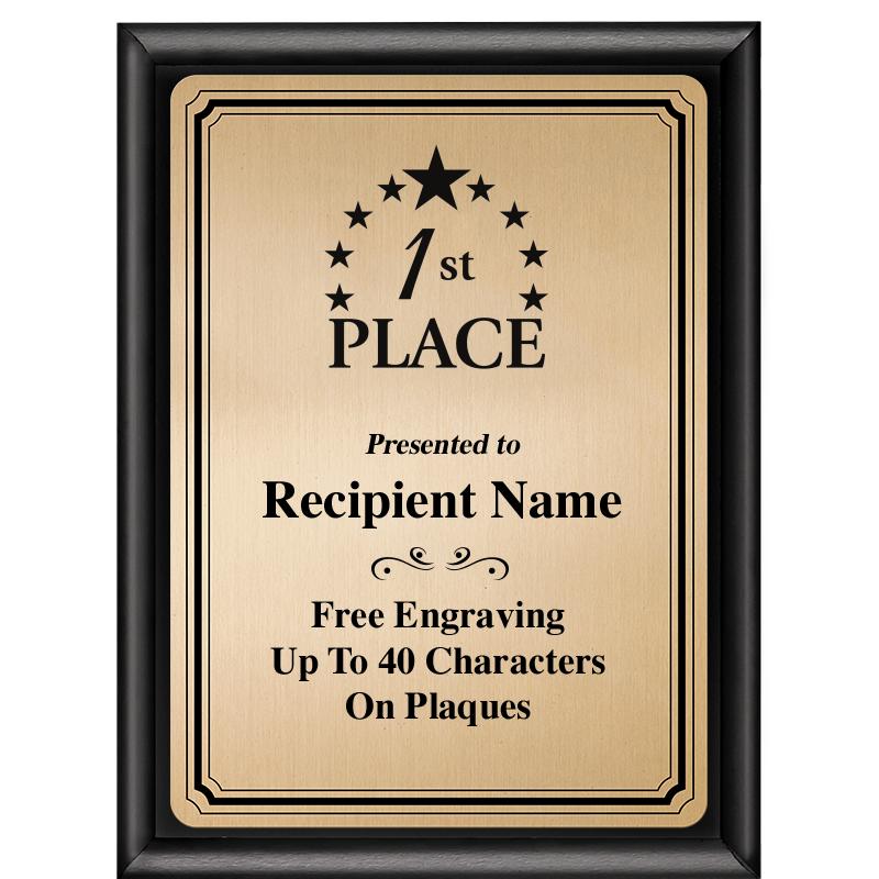 6X8 GOLD TRIO PLT BLK SHNY PLQ