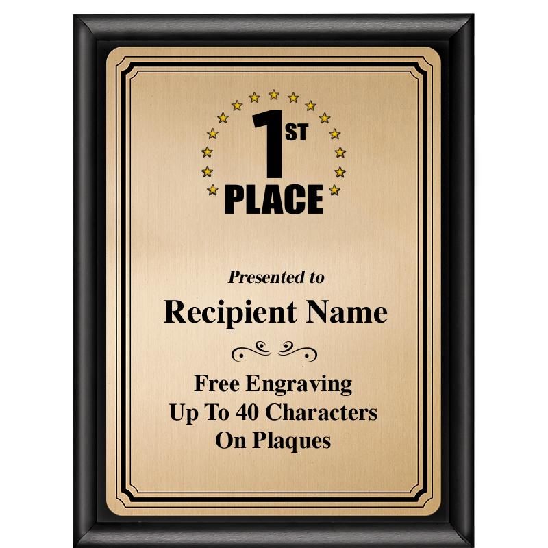 6X8 GOLD TRIO PLT BLK SHNY PLQ