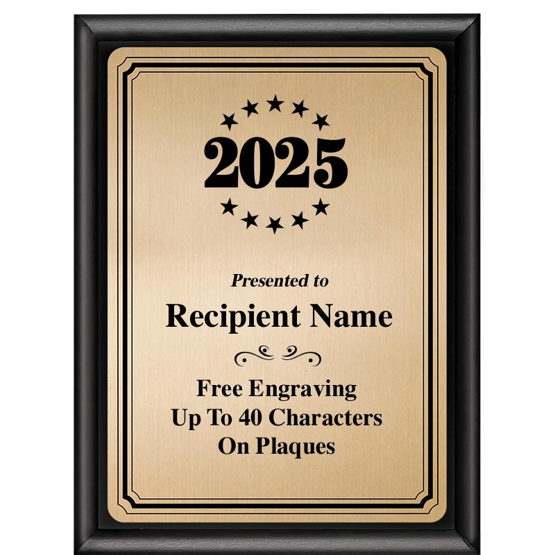 6X8 GOLD TRIO PLT BLK SHNY PLQ