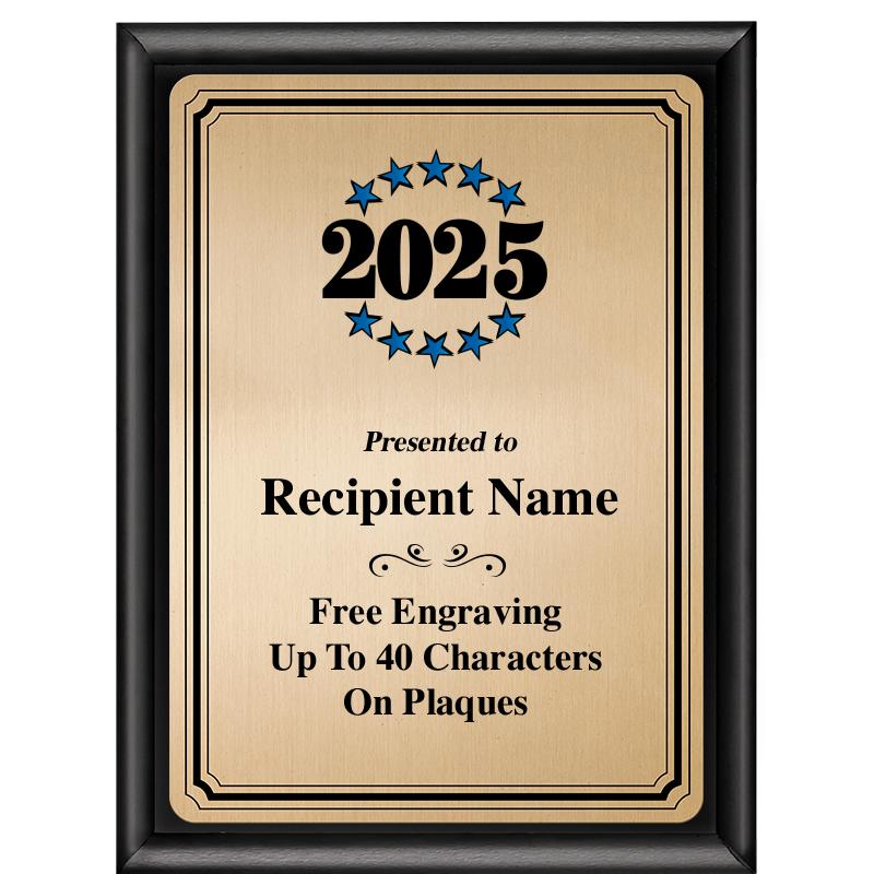 6X8 GOLD TRIO PLT BLK SHNY PLQ