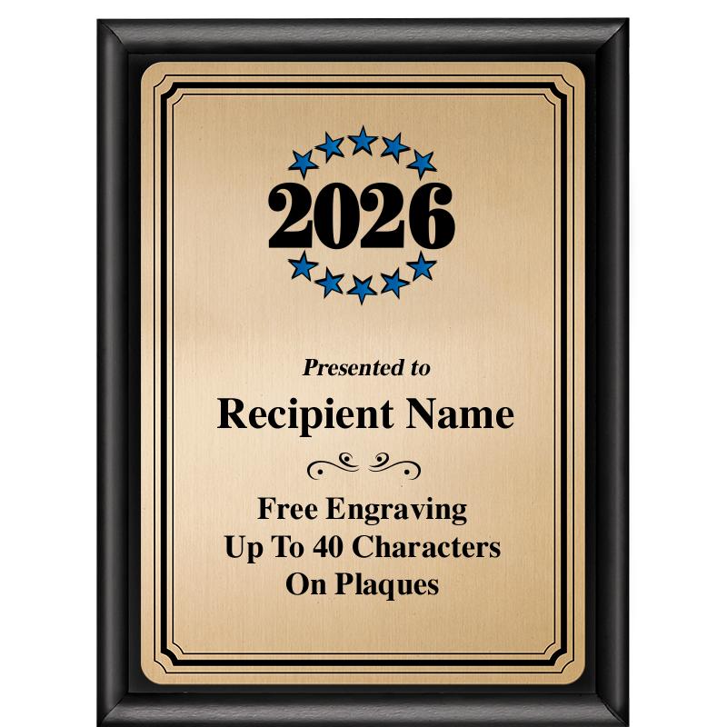 6X8 GOLD TRIO PLT BLK SHNY PLQ