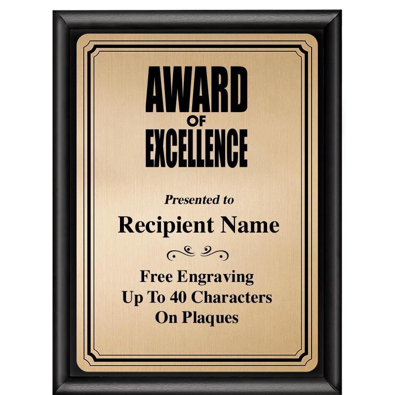 6X8 GOLD TRIO PLT BLK SHNY PLQ