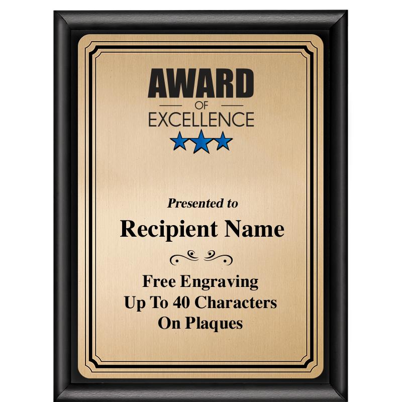 6X8 GOLD TRIO PLT BLK SHNY PLQ