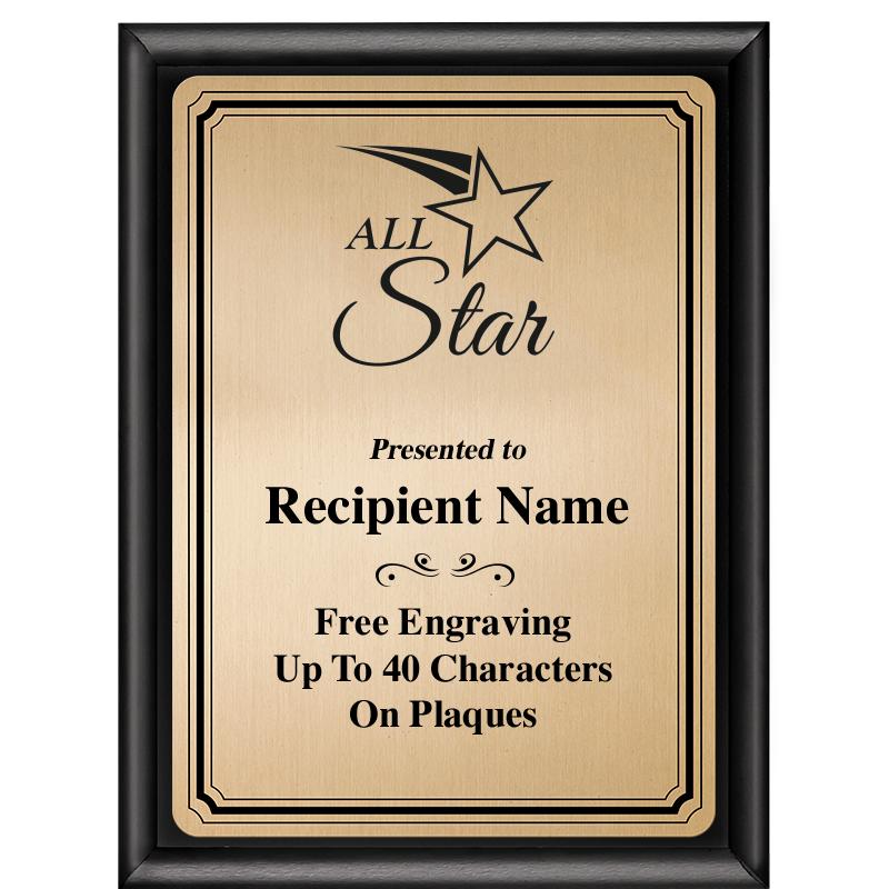 6X8 GOLD TRIO PLT BLK SHNY PLQ