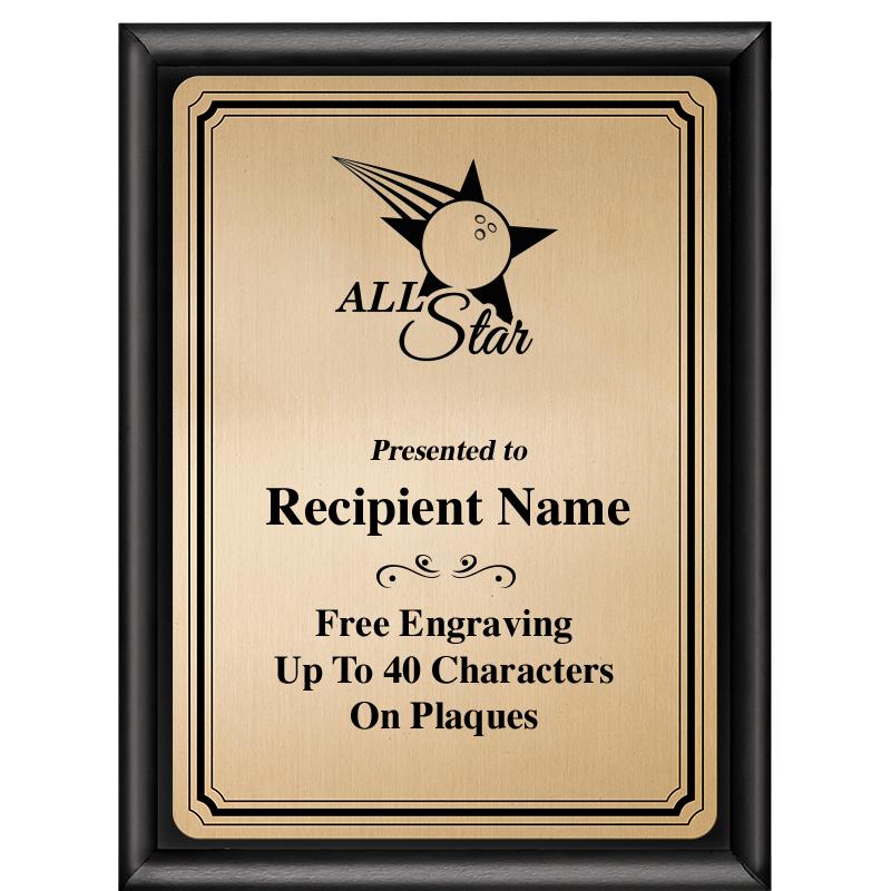 6X8 GOLD TRIO PLT BLK SHNY PLQ