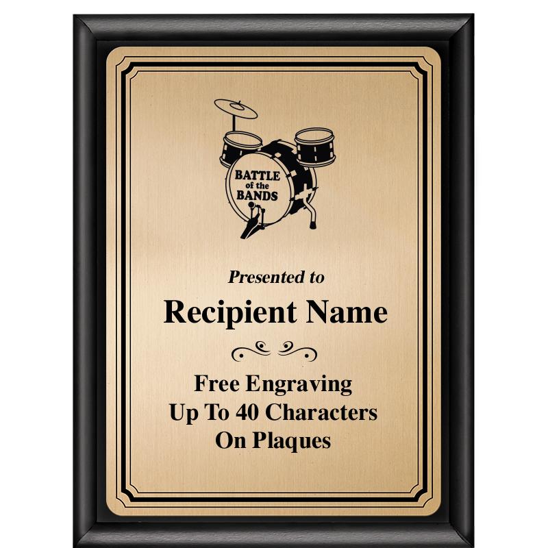 6X8 GOLD TRIO PLT BLK SHNY PLQ