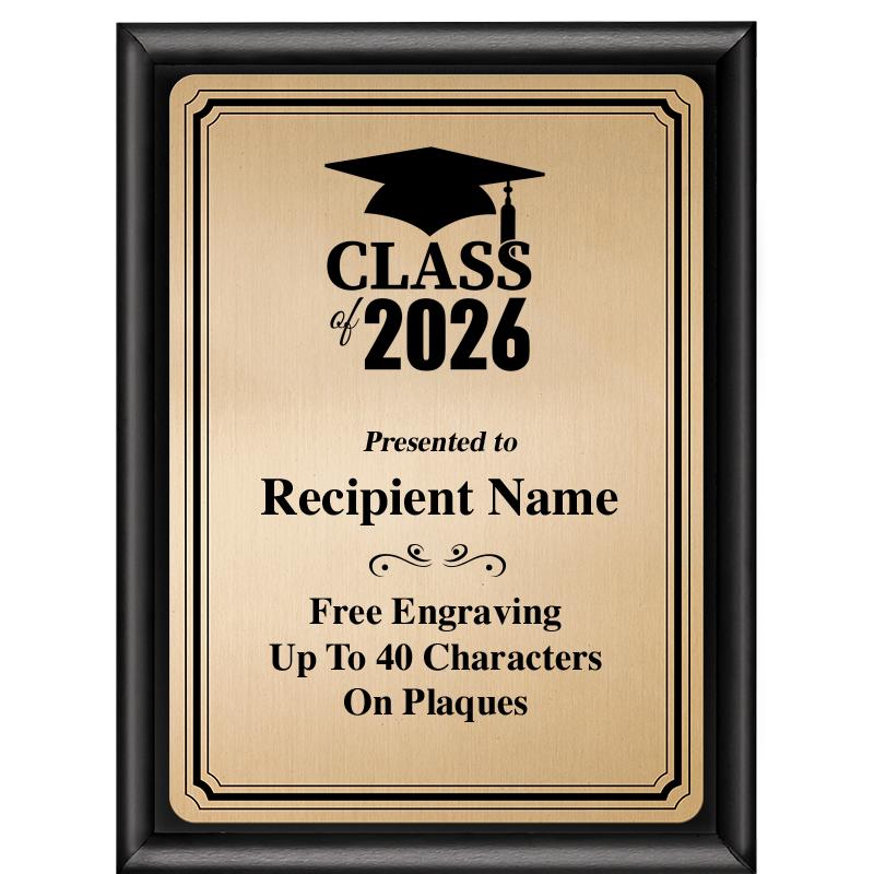 6X8 GOLD TRIO PLT BLK SHNY PLQ