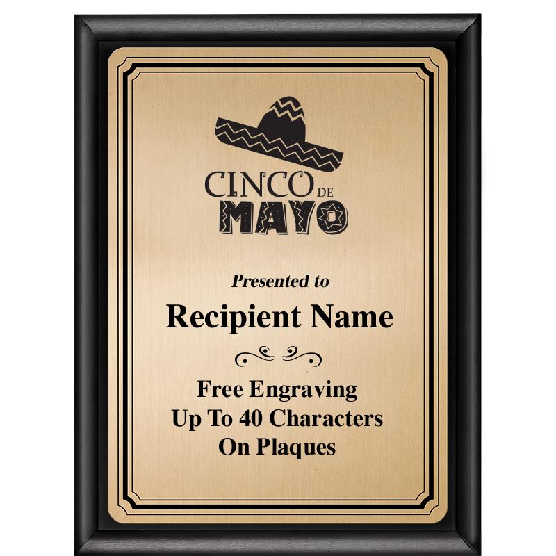 6X8 GOLD TRIO PLT BLK SHNY PLQ