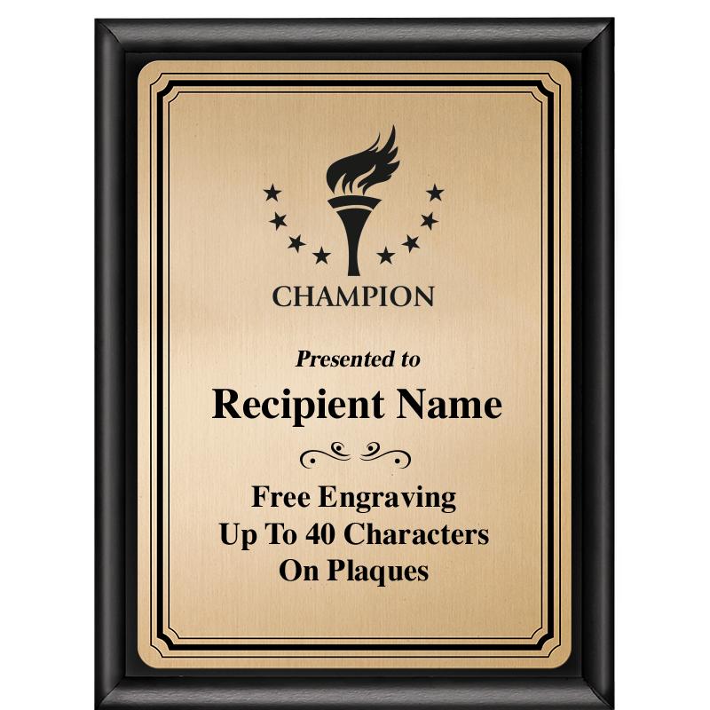 6X8 GOLD TRIO PLT BLK SHNY PLQ