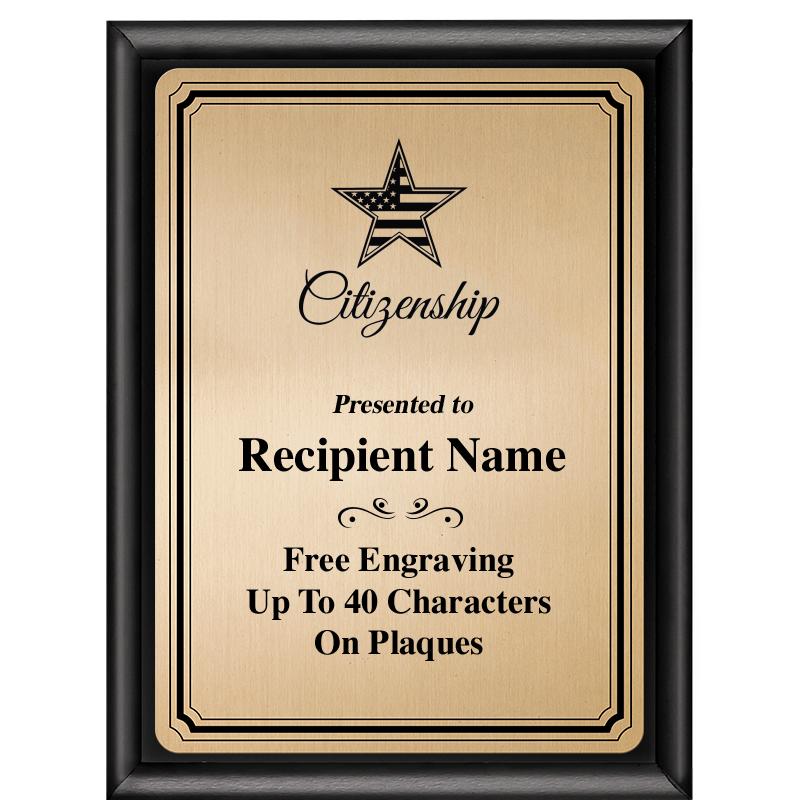 6X8 GOLD TRIO PLT BLK SHNY PLQ