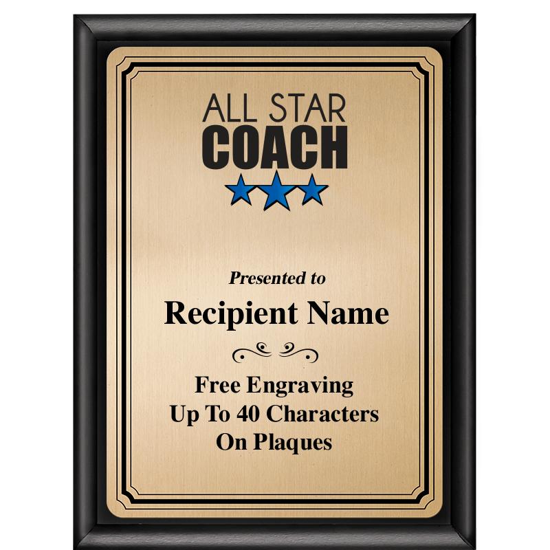 6X8 GOLD TRIO PLT BLK SHNY PLQ