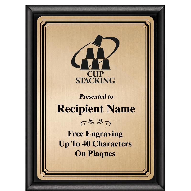 6X8 GOLD TRIO PLT BLK SHNY PLQ